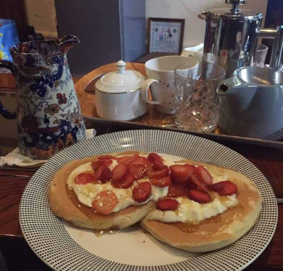 accommodation on bickley valley wine trail breakfast homemade american pancakes, fresh fruit local honey